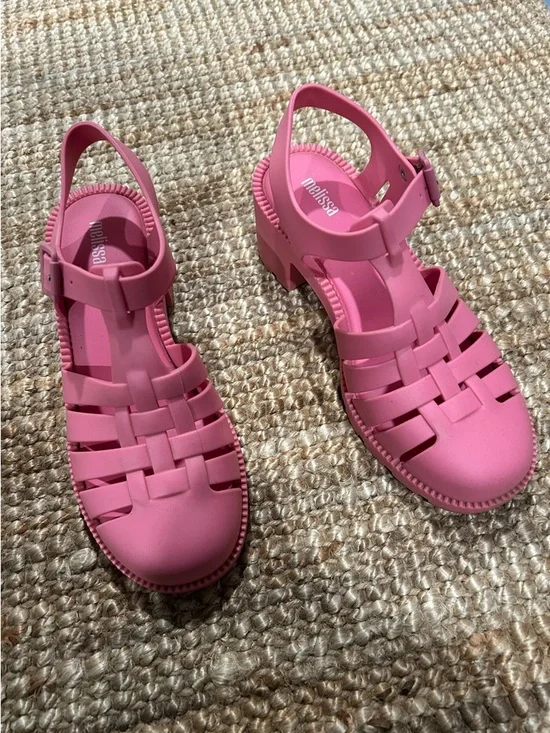 Like new! Melissa Pink Chunky Jelly Heeled Sandals - Picture 3 of 6